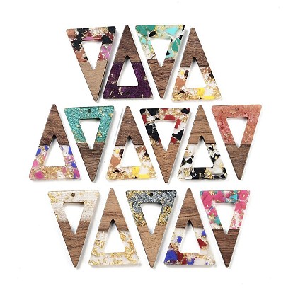 Подвески из орехового дерева, смола и золотая фольга, треугольные