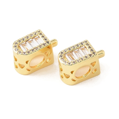 Micropave de latón transparente cubic zirconia cuentas europeas, helado, abalorios de grande agujero, chapado en rack, larga duración plateado, sin plomo y el cadmio