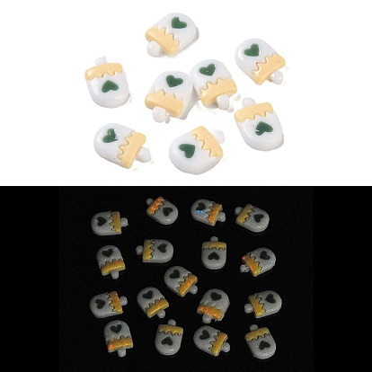 Cabujones decodificados de resina luminosa, con esmalte, brillan en la oscuridad, polo de hielo de dos tonos