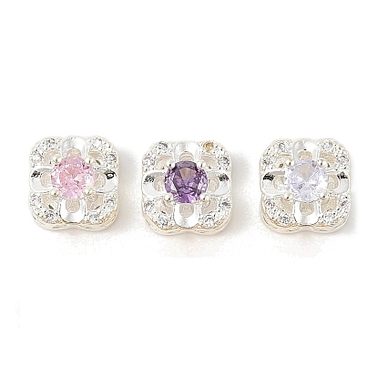 Латунные микро проложить кубического циркония бусы, квадратный, без свинца и без кадмия, долговечный