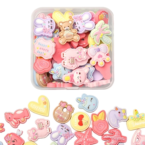 40Pcs Cute Resin Cabochons, Frosted, Mixed Shapes