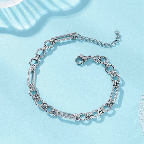 304 женские браслеты-цепочки со звеньями из нержавеющей стали, прямоугольник с кольцом