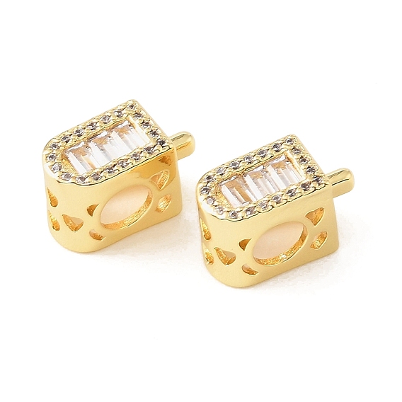 Micropave de latón transparente cubic zirconia cuentas europeas, helado, abalorios de grande agujero, chapado en rack, larga duración plateado, sin plomo y el cadmio