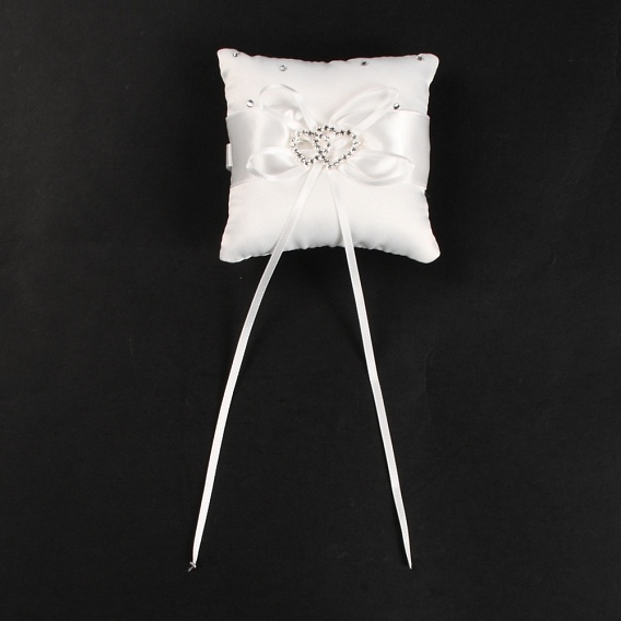 Tribute Silk Wedding Ring Pillow with Polyester Ribbon and Alloy Heart, Square