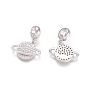 Brass Micro Pave Cubic Zirconia European Dangle Charms, Large Hole Pendants, Planet, Clear