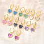 Boucles d'oreilles créoles pendantes en laiton serties de micro-pavés de zirconiums cubiques, cœur, avec l'émail, sans plomb et sans cadmium, crémaillère plaquage, plaqué longue durée, réel 18 k plaqué or