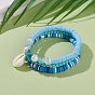 3Pcs 3 Styles Polymer Clay Heishi Beads Stretch Stackable Bracelets Sets, with Cat Eye Beads, Synthetic Turquoise Starfish Beads and Natural Cowrie Shell Beads