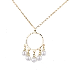 ABS Plastic Imitation Pearl with Brass Pendant Necklaces, Cable Chains, Ring