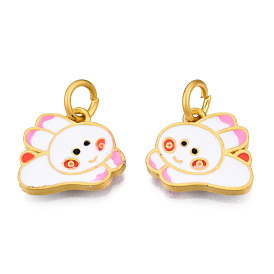 Alloy Enamel Charms, with Jump Rings, Matte Gold Color, Cadmium Free & Lead Free, Rabbit