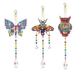 3 Style Butterfly/Bees/Owl Suncatcher Pendant Decoration DIY Diamond Painting Kit for Beginners, Including Resin Rhinestone Bag, Diamond Sticky Pen, Tray Plate & Glue Clay
