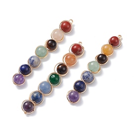 Natural Red Rainbow Jasper & Yellow Aventurine & Tiger Eye & Green Aventurine & Blue Spot Stone & Lapis Lazuli & Amethyst Pendants, with Copper Wire Wrapped, Strip
