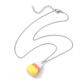 Resin Pendant Necklaces, Stainless Steel Cable Chains, Candy Corn
