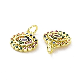 Brass Micro Pave Colorful Cubic Zirconia Charms, with Jump Ring, Flower with Eye