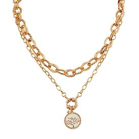 Двухслойное ожерелье из сплава троса, эмалированные ожерелья-подвески «Древо жизни» для женщин