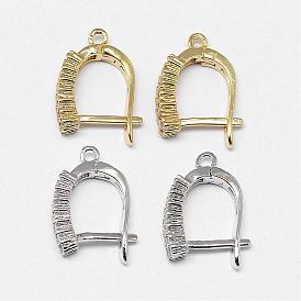 Brass Micro Pave AAA Cubic Zirconia Ear Harp Hoop Earring Findings, with Latch Back Closure,  with Latch Back Closure, Cadmium Free & Nickel Free & Lead Free