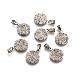 Fashionable 304 Stainless Steel Pendants, Flat Round with San Benito, 19x16x2.5mm, Hole: 3x7mm