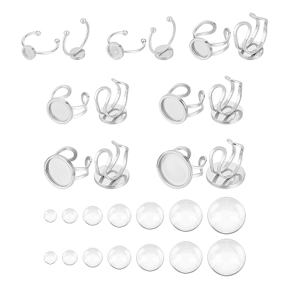 201 настройки кольца манжеты из нержавеющей стали, и прозрачные круглые стеклянные кабошоны