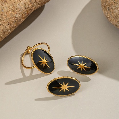 304 регулируемые открытые манжеты из нержавеющей стали для женщин, с эмалью, овальной формы с узором звезды, ионное покрытие (ip)