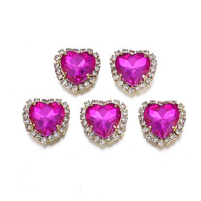 Sew on Rhinestone, Transparent Glass Rhinestone, with Brass Prong Settings, Faceted, Heart