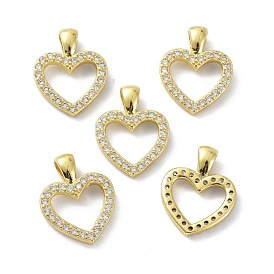 Brass Cubic Zirconia Pendants, Long-Lasting Plated, Lead Free & Cadmium Free, Real 18K Gold Plated, Heart