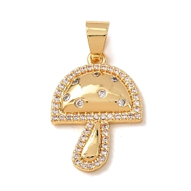 Brass Micro Pave Clear Cubic Zirconia Pendants, Mushroom Charms