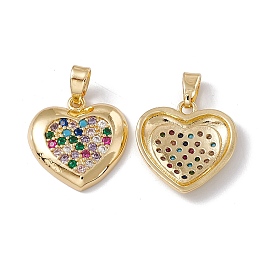 Brass Micro Pave Colorful Cubic Zirconia Pendants, Heart Charm