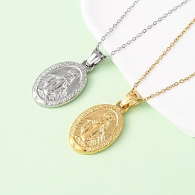 304 Овальные ожерелья из нержавеющей стали с подвеской в виде Девы Марии для женщин, ионное покрытие (ip)