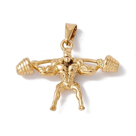 Vacuum Plating 304 Stainless Steel Pendants, Bodybuilding Muscle Man with Barbell Charm