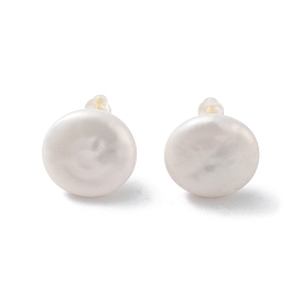 Flat Round Natural Pearl Stud Earrings for Women, with Sterling Silver Pins
