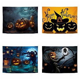 Halloween Theme Pumpkin Pattern Polyester Wall Hanging Tapestry, for Bedroom Living Room Decoration, Rectangle