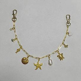Brass Bag Extender Chains, with Alloy Enamel & Alloy Lobster Claw Clasps, Starfish