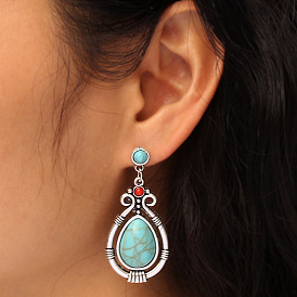Vintage Drop Earrings - Ethnic Bohemian Style, Imitation Turquoise Ear Jewelry for Women.