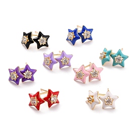 Star Sparkling Cubic Zirconia Stud Earrings for Girl Women Gift, Real 18K Gold Plated Brass Enemel Earrings