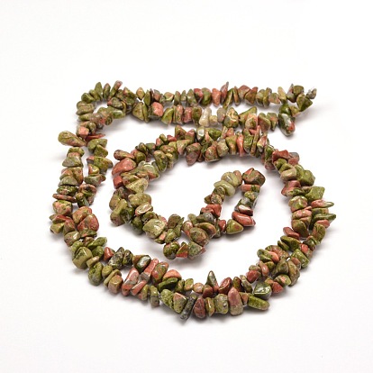 Natural Unakite Chip Bead Strands, 5~8x5~8mm, Hole: 1mm, about 31.5 inch