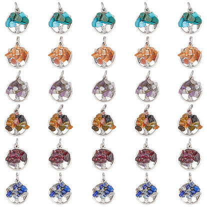 10 наборы 6 стили смешанные подвески с каменной крошкой, древо жизни прелести, со сплавочной фурнитурой античного серебряного тона