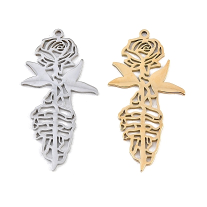 Полые 304 из нержавеющей стали кулоны, очарование цветка розы