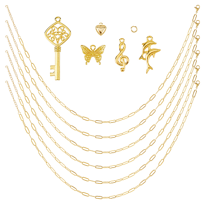 316l плоские цепочки-скрепки из хирургической нержавеющей стали и подвески из сплава и 304 комплект соединительных колец и удлинителей цепей из нержавеющей стали, тональность/музыкальная нота/дельфин/бабочка/рыбий хвост