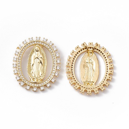 Покрытие стойки латунь микропаве прозрачные подвески из кубического циркония, без кадмия, без никеля и без свинца, овальный со святым