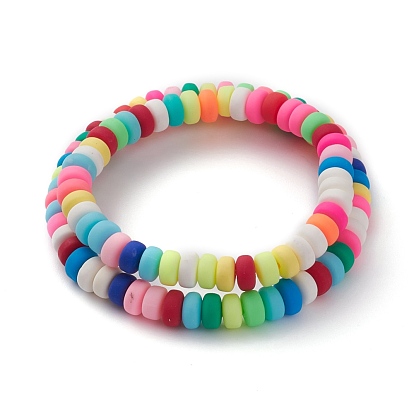Mother's Day Jewelry, Mother and Daughter Stretch Bracelets Sets, with Polymer Clay Beads, Flat Round