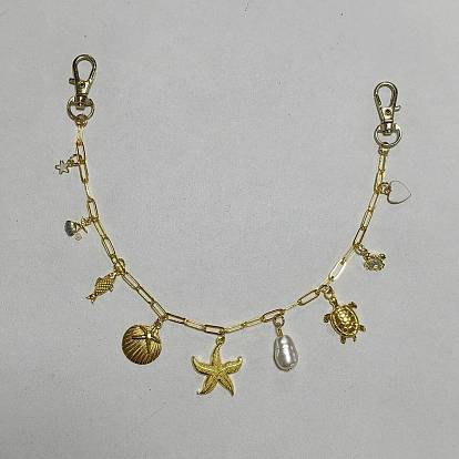 Brass Bag Extender Chains, with Alloy Enamel & Alloy Lobster Claw Clasps, Starfish