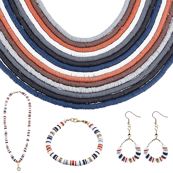 14 пряди 7 раскраски бусин из полимерной глины ручной работы, для поделок ювелирных изделий, Heishi бусы, Диск / плоские круглые