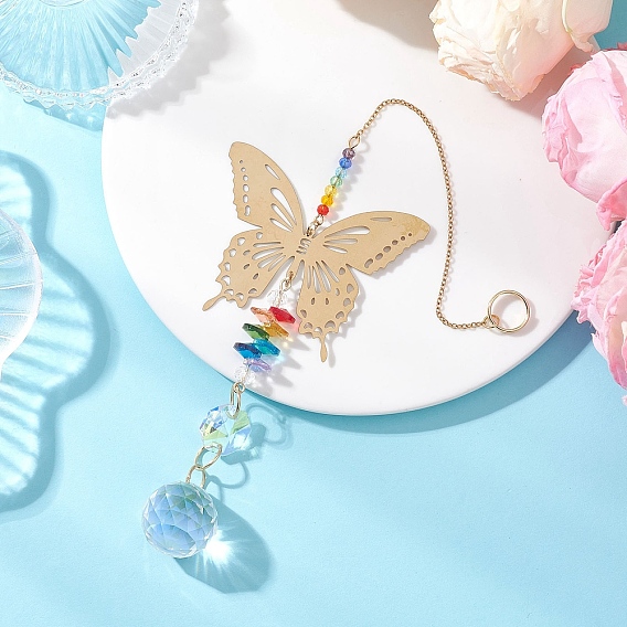 201 Подвесной ловец солнца в форме бабочки из нержавеющей стали и радужного хрустального стекла