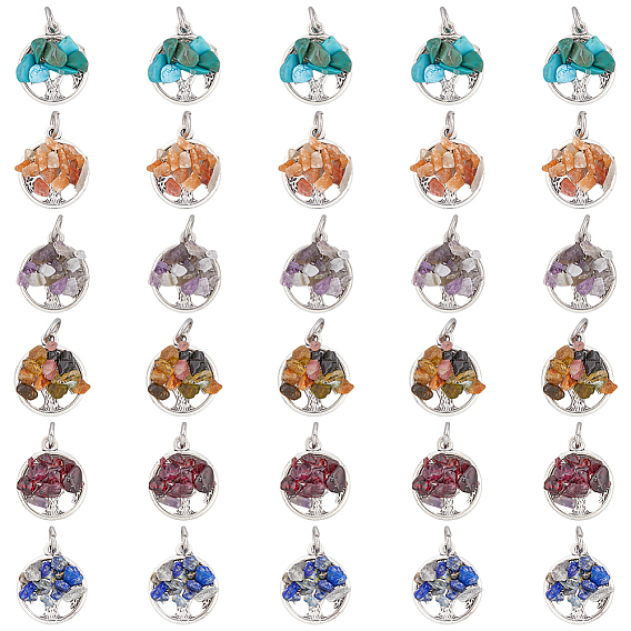 10 наборы 6 стили смешанные подвески с каменной крошкой, древо жизни прелести, со сплавочной фурнитурой античного серебряного тона
