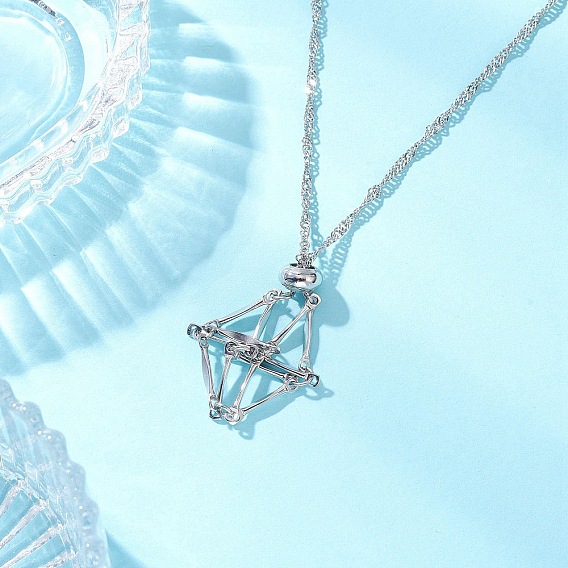 304 подвеска из нержавеющей стали в виде пустого мешочка в технике макраме, ожерелья из сингапурской цепи, с латунными скользящими бусинами