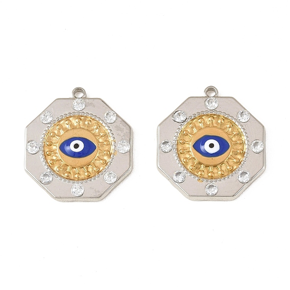 Двухцветные 304 подвески из нержавеющей стали с эмалью и стразами, восьмиугольник с амулетами от сглаза, ионное покрытие (ip), долговечный