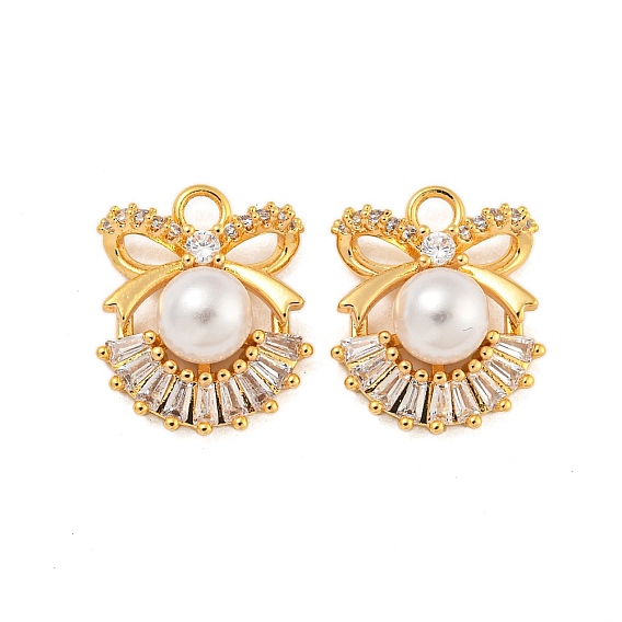 Латунные микро проложить кубического циркония подвески, с пластмассовой жемчужиной abs, бант с глазом