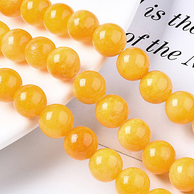 Natural Dyed Yellow Jade Gemstone Bead Strands, Round