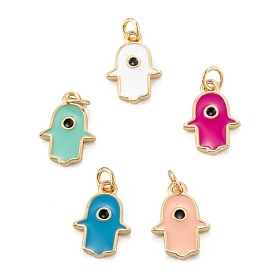 Brass Enamel Pendants, Long-Lasting Plated, Real 18K Gold Plated, Hamsa Hand