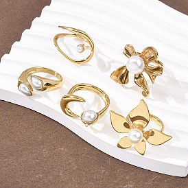 Кольца-манжеты из непрозрачного акрила с имитацией жемчуга, с 304 фурнитурой из нержавеющей стали, ионное покрытие (ip), реальный 18 k позолоченный