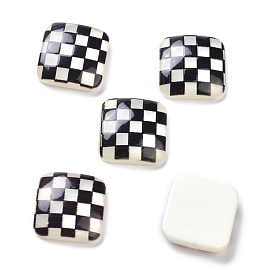Opaque Resin Cabochons, Square with Grid Pattern